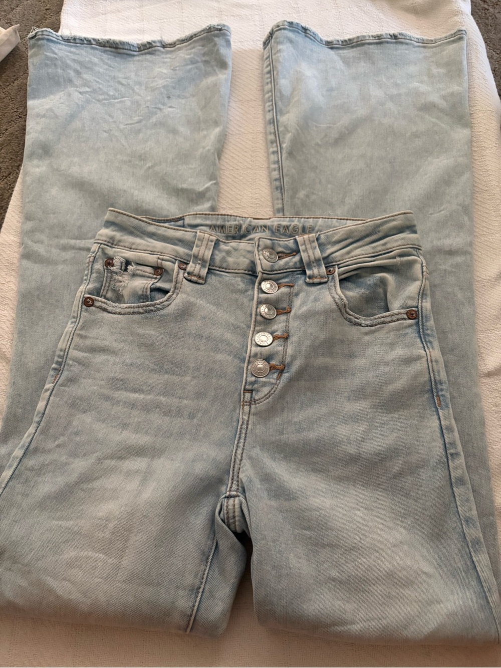 American Eagle Outfitters Light Blue High-Rise Button-Fly Flare Jeans